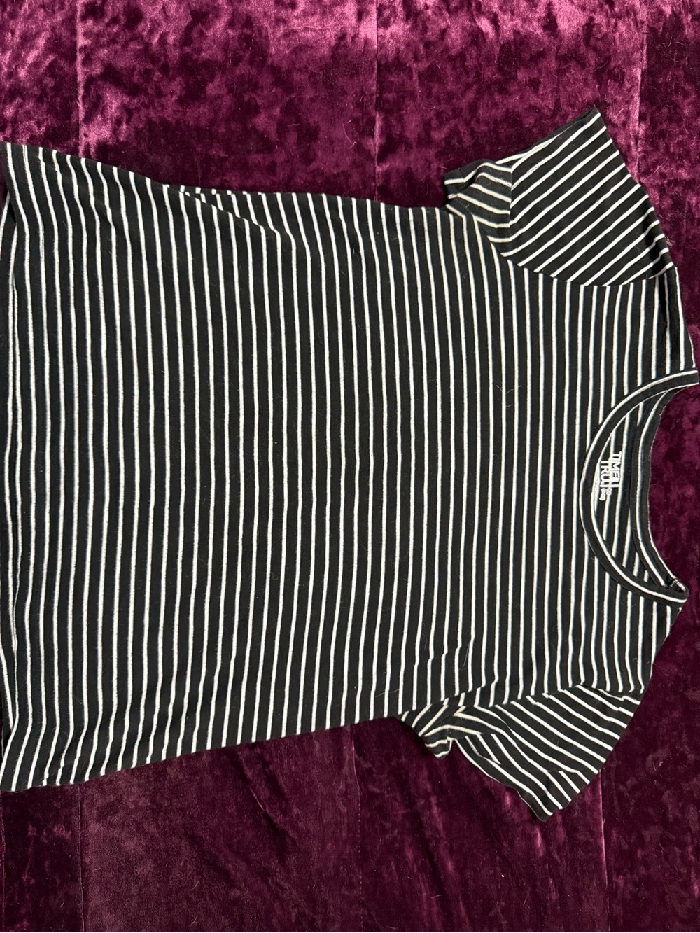 Time and Tru Black and White Striped Short Sleeve Crewneck Tee